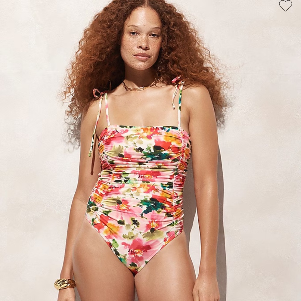 J Crew floral ruched tie shoulder swimsuit. Size XL.
